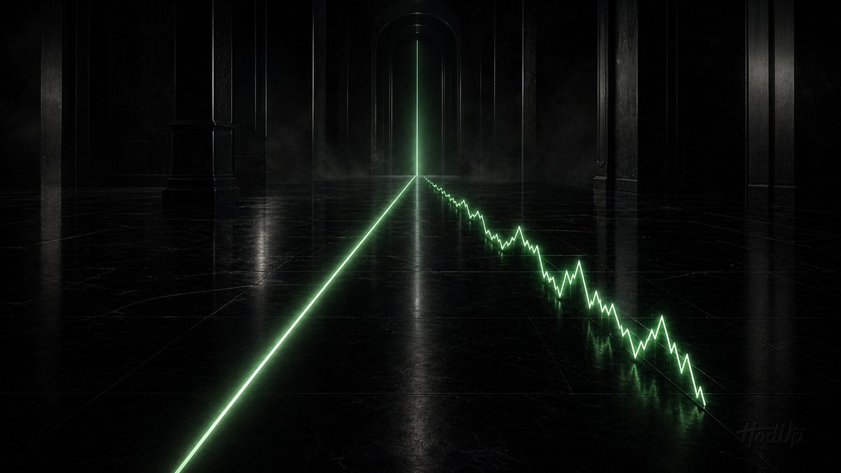 A steady rising green line beside a jagged volatile one, contrasting long-term and short-term strategies